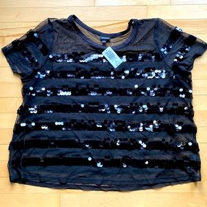 Torrid mesh and sequin stripe top